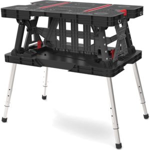 Keter Folding Compact Adjustable Workbench Sawhorse Work Table with Clamps