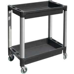 MaxWorks 80384 Black and Gray Two-Tray Service/Utility Cart With Aluminum Legs