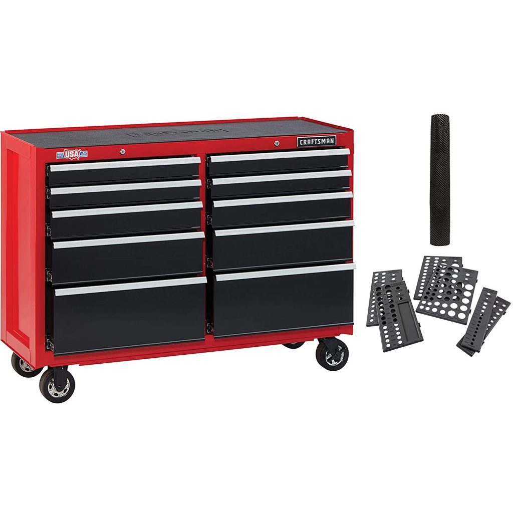 CRAFTSMAN Tool Cabinet with Drawer Liner Roll & Socket Organizer, 52-Inch, Rolling,, 10 Drawer, Red (CMST82775RB)
