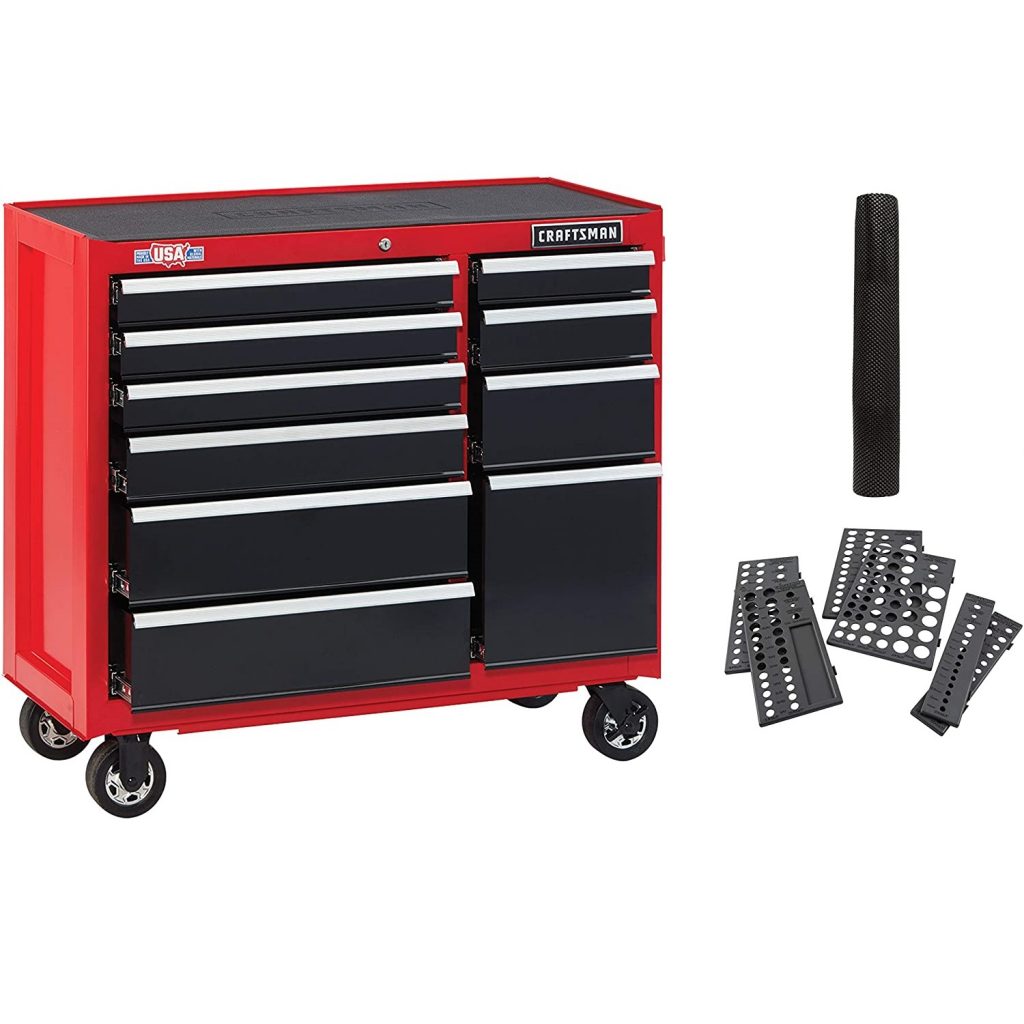 CRAFTSMAN Tool Cabinet with Drawer Liner Roll & Socket Organizer, 41-Inch, Rolling,, 10 Drawer, Red (CMST82772RB)