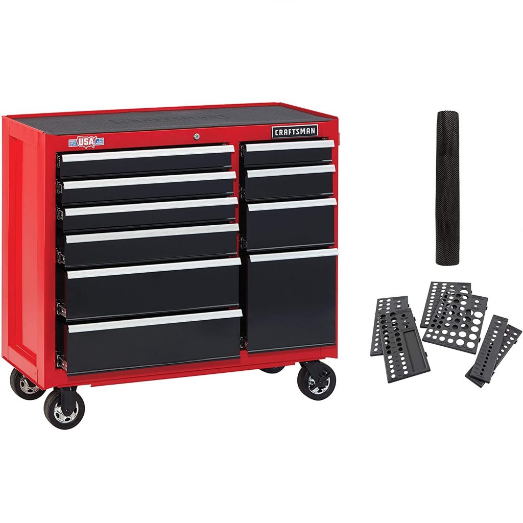 CRAFTSMAN Tool Cabinet with Drawer Liner Roll & Socket Organizer, 41-Inch, Rolling,, 10 Drawer, Red (CMST82772RB)